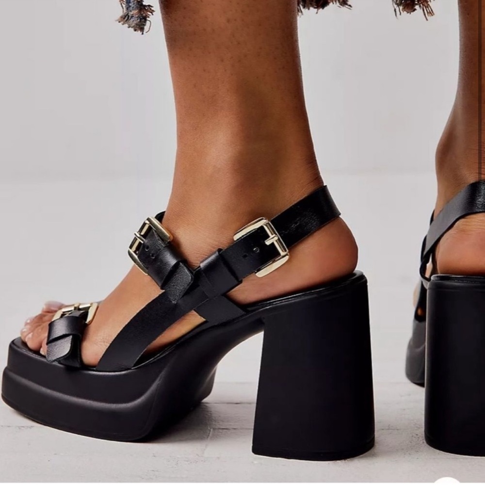 NWOB Free People Pamela Double Stack Platform Heels Sandals Black US 9
